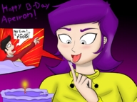 drawing color tongue purple_hair cake shrunken_men shrunken_man open_mouth looking_at_victim imminent_vore on_finger joethevenezuelan