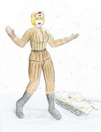 drawing giantess blonde color tank smiling boots uniform hat yamumil mittens