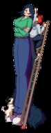 drawing gentle giantess small_man size_difference color long_hair blue_eyes glasses blue_hair chibibiscuit amazon ladder