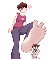 drawing giantess color toes barefoot brunette purple_eyes short_hair looking_down raised_foot running_away jj-psychotic looking_at_tiny