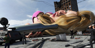 giantess city blonde destruction lying_down bottle drunk red_nails van newscaster redfiredog digital_render hangover photographers