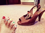 collage toes barefoot in_shoe shrunken_men shrunken_man pedicure floor toe_ring georgedean