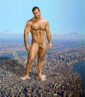 collage nude city destruction giant male penis muscles sky looking_at_viewer