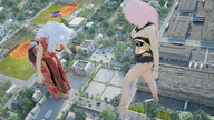 giantess white_hair barefoot pink_hair looking_down giantesses vehicles tiny_mk digital_render