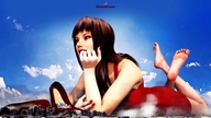 city mega destruction barefoot lying_down clouds sky digital_render