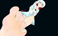 drawing white_hair blue_eyes toes barefoot soles anime foot_crush looking_down point_of_view looking_at_viewer arms_crossed imminent_crush rwby thegiantessfactor weiss