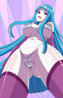 breasts drawing nipples color long_hair butt swimsuit cleavage saliva anime blue_hair purple_eyes smiling camel_toe navel belly looking_down thighs point_of_view thigh_highs looking_at_viewer mouth_open me!me!me! higashiyama_honpo 東山