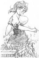 drawing giantess city mega destruction anime huge_breasts pen_paper gerald_nog