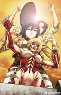 drawing giantess blonde color multiple_giantesses multiple_sizes looking_down giantesses giantessfan raised_foot imminent_crush attack_on_titan shingeki_no_kyojin