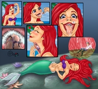 drawing micro vore macro comic color tongue mouth ocean saliva smiling stomach throat full swallowed disney ariel the_little_mermaid internal_view satisfied fmafreak04