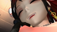 breasts nipples brunette smiling unknown_artist shrunken_men shrunken_man open_mouth necklace earrings source_needed hanging_from_nipple digital_render