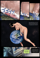 breasts drawing nipples giantess nude earth giga space black_hair color futanari penis barefoot anime red_eyes navel vivian belly looking_down thighs testicles ankles looking_at_tiny scrotum darby