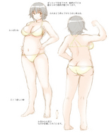drawing black_hair color swimsuit barefoot translate_me short_hair flexing bikuta