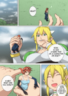 drawing giantess blonde comic color blue_eyes handheld glasses yellow_eyes elf red_hair sylph commission kibate playing_around sword_art_online pointed_ears jsxeno leafa_(soa)