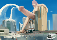 drawing giantess nude city color futanari cum destruction penis barefoot pink_hair running looking_at_viewer cum_flood huge_penis uyor_r