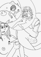 breasts drawing giantess giga giant male penis multiple_sizes unknown_artist precum source_needed