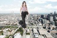 giantess collage city mega destruction clothed brunette smiling wonderslug walking skyscraper highway sky jessica_alba