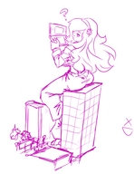 drawing giantess monochrome sitting_on_building vivian_james builing