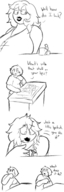 giantess comic monochrome huge_breasts short_hair sketch lipstick dialogue thaddeusmcboosh