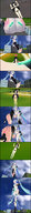 blushing hatsune_miku city black_hair long_hair blue_eyes toes barefoot soles blue_hair smiling vocaloid navel foot_crush belly thighs sitting_on_building senran_kagura looking_at_tiny digital_render giantess-mio