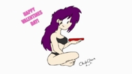 drawing vore color handheld barefoot purple_hair valentine animation chibichan misery dangle swallowed shrunken_character