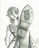 drawing giantess upskirt monochrome skirt blood foot_crush minish_cap tastysnack the_legend_of_zelda diego-toon-master anju ezlo link_(the_legend_of_zelda)
