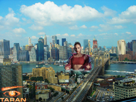 giantess collage city bridge wet skyscraper clouds sky looking_at_viewer taran barbara_palvin