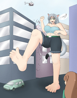 drawing giantess tail color destruction barefoot buildings helicopter green_eyes looking_down cat_girl grey_hair raised_foot imminent_crush vegasmazza3 jcdr