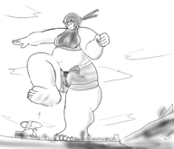 drawing giga city monochrome barefoot monster fighting sketch voluptuous final_fantasy_vii yuffie_kisaragi raised_foot feyzer