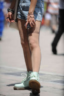 collage boots shrunken_men hand legs nylons running shrunken_man under_foot imminent_crush