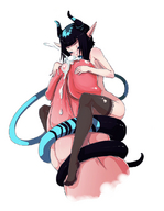drawing horns tail size_difference color cum penis stockings unknown_artist on_penis huge_penis pointed_ears