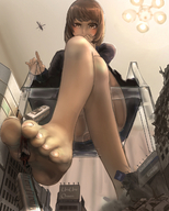 drawing city color destruction barefoot buildings helicopter blood gore short_hair sitting shrunken_people chair shrunken_city uru clear_chair