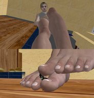 feet blonde comic toes barefoot low_angle shrunken_men teasing jill_valentine between_toes looking_at_viewer digital_render residentevilgiantess