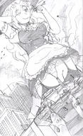 drawing giantess city monochrome destruction helicopter touhou witch pencil_drawing between_fingers hank88 marisa_kirisame strolling