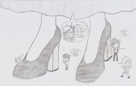 drawing giantess monochrome high_heels shoes shrunken_people cleaning nick01kang shoe_polishers