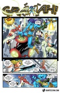 drawing giantess blonde comic long_hair purple_hair superhero red_hair blue_skin action giantessfan