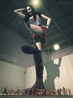 giantess crush upskirt blood domination boots foot_crush cruel helpless under_foot boot_crush raised_foot stuck_to_foot shrnken_people sorenzer0 looking_at_tiny digital_render pit