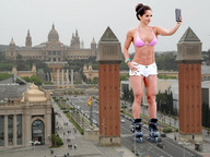 giantess collage bra buildings unknown_artist legs streets vehicles athletic roller_skates