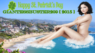 giantess collage nude black_hair beach water ocean buildings short_hair sitting waves sand looking_at_viewer olivia_munn four-leaf_clover giantessbuster209 saint_patricks_day st._patricks_day shamrock