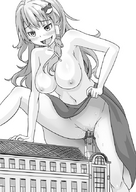 breasts drawing giantess insertion pussy monochrome cum cleavage buildings touhou orgasm building_sex sanae