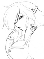 drawing giantess size_difference monochrome large_breasts small_woman sword camel gloves sketch on_shoulder
