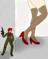 drawing giantess color high_heels red_hair nylons unaware soldiers cat_boy ambush yamumil