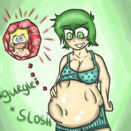 drawing vore color green_eyes digestion green_hair short_hair gurgle postvore inside_stomach belly_bulge slosh