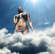 breasts growth giantess giga mega swimsuit belly airplane sky