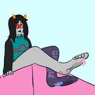 drawing horns color barefoot glasses sweat sitting shrunken_people between_toes under_foot nylon homestuck latula_pyrope sleepycoffin multicolor_people