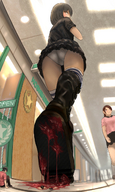drawing crush panties upskirt black_hair color skirt soles blood low_angle yellow_eyes dress gore short_hair boots shrunken_men foot_crush cruel shoe_crush gothic_girl boot_crush looking_at_viewer stuck_to_sole uru