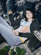 giantess collage city clothed handheld brunette lying_down streets vehicles looking_at_viewer docop ellen_page between_buildings rooftop_view downward_angle
