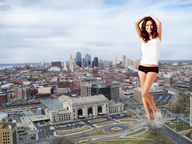 giantess collage city barefoot brunette smiling unknown_artist skyscraper streets sky looking_at_viewer mila_kunis