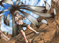 drawing giantess toes barefoot anime yilx navel belly grey_hair ahoge ankles ariette