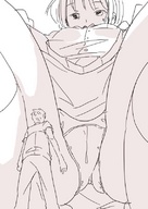 drawing giantess panties upskirt monochrome anime low_angle unknown_artist squatting looking_down thighs source_needed looking_at_tiny